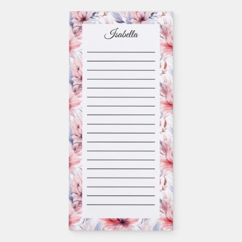 Personalize Floral Coquette Name Lined Magnetic Notepad