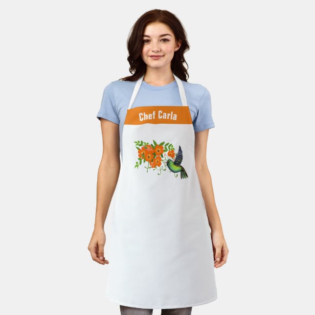 Personalize Floral Humming Bird Baker Chef  Apron (Worn)