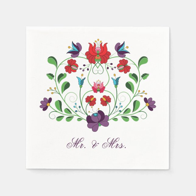 Personalize Floral Love Message Heart  Napkins (Front)