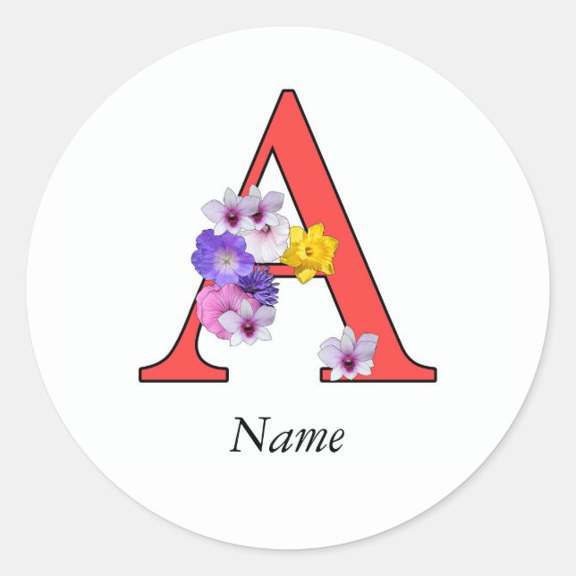 Personalize Floral Monogram A + Name Envelope Seal (Front)