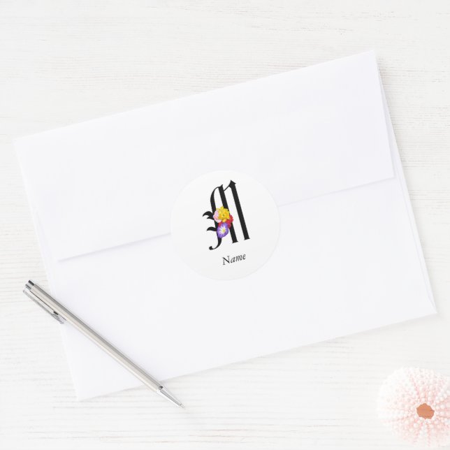 Personalize Floral Monogram M + Name Envelope Seal (Envelope)