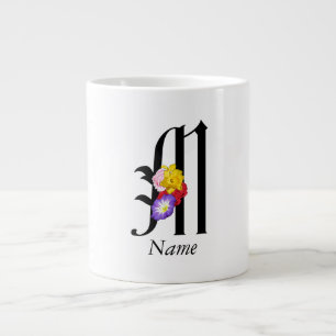 Personalize Floral Monogram M + Name  Giant Coffee Mug