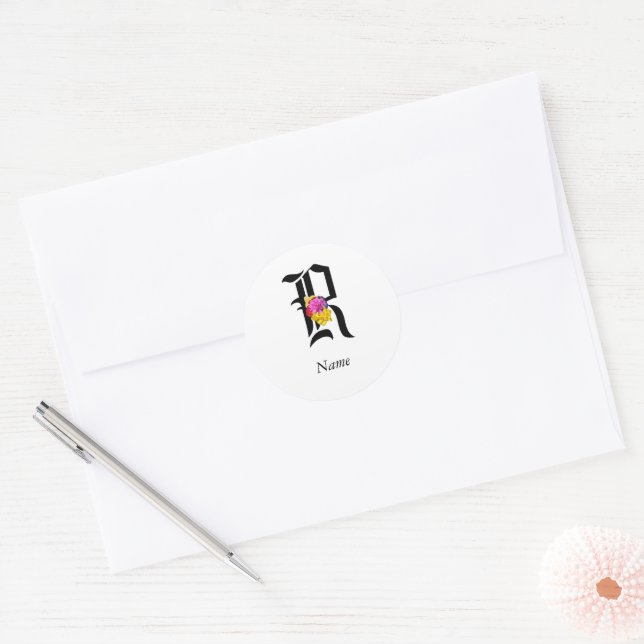 Personalize Floral Monogram R + Name Envelope Seal (Envelope)