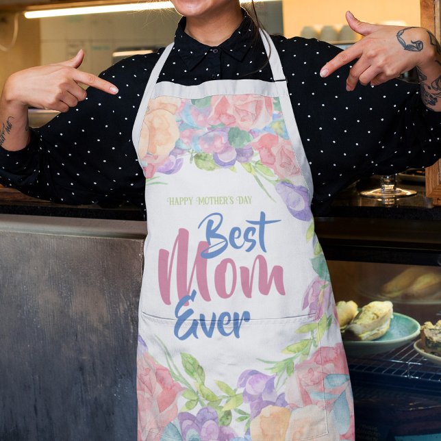 Personalize Floral Watercolor Mother's Day Apron (Creator Uploaded)