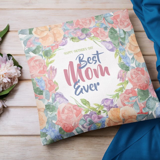 Personalize Floral Watercolor Mother's Day Throw Pillow (Creator Uploaded)
