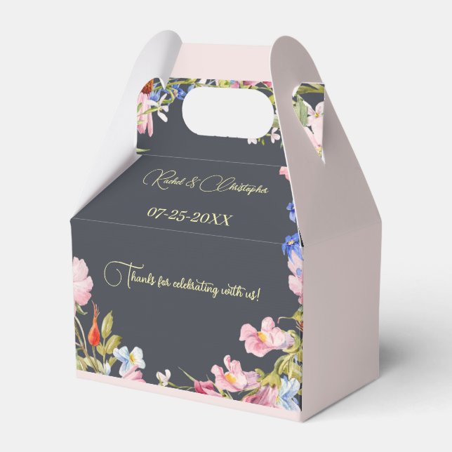 Personalize Flowers Petal Pink Wedding Favor Boxes (Front Side)