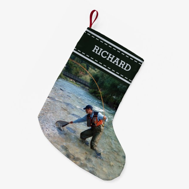 Personalize Fly Fishing Fisherman's Custom Small Christmas Stocking (Front (Hanging))