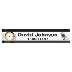 Personalize Football Coach Name Plate with Clock