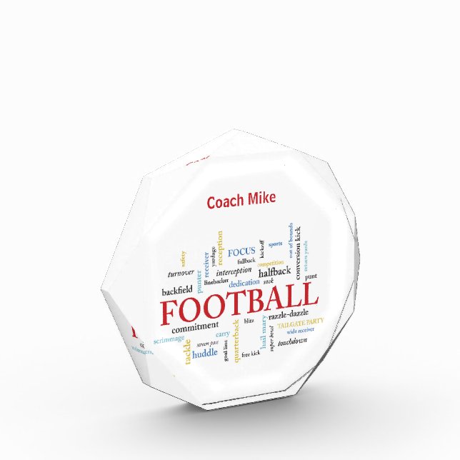 Personalize, Football Coach Thank You in Words Acrylic Award (Left)