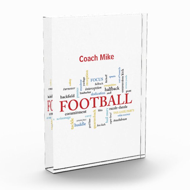 Personalize, Football Coach Thank You in Words Acrylic Award (Left)