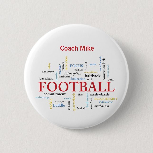 Personalize, Football Coach Thank You in Words Button (Front)