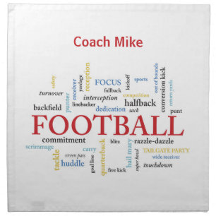 Personalize, Football Coach Thank You in Words Cloth Napkin