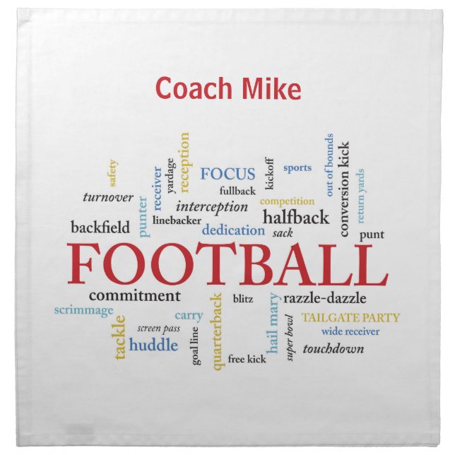 Personalize, Football Coach Thank You in Words Cloth Napkin (Front)