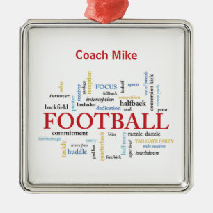 Personalize, Football Coach Thank You in Words Metal Ornament