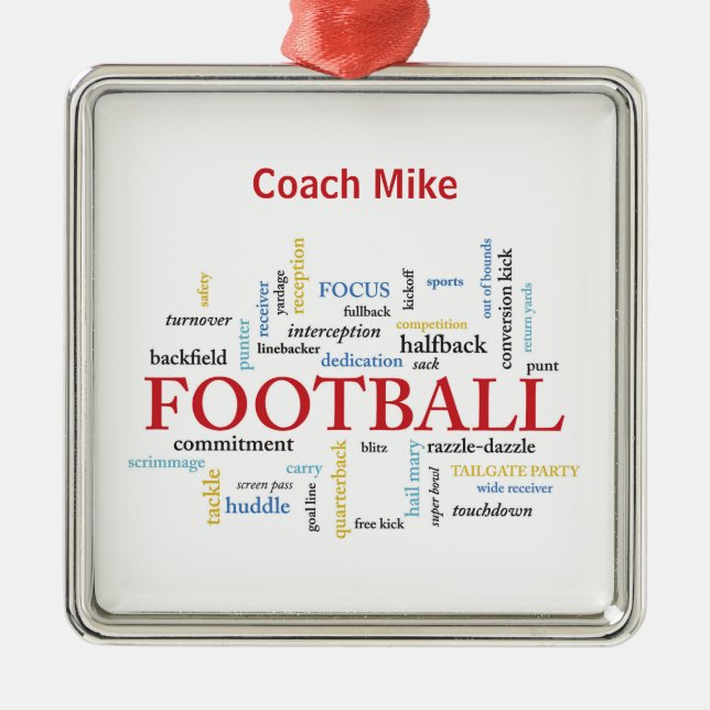 Personalize, Football Coach Thank You in Words Metal Ornament (Front)