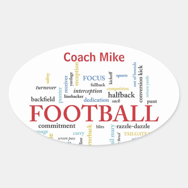 Personalize, Football Coach Thank You in Words Oval Sticker (Front)