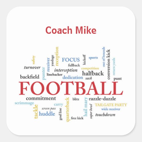 Personalize Football Coach Thank You in Words Square Sticker