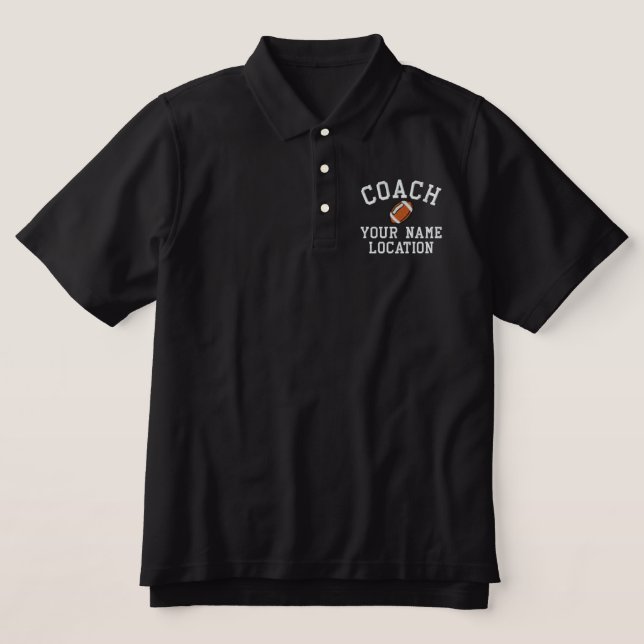 Personalize Football Coach Your Name Your Game! Embroidered Polo Shirt (Design Front)