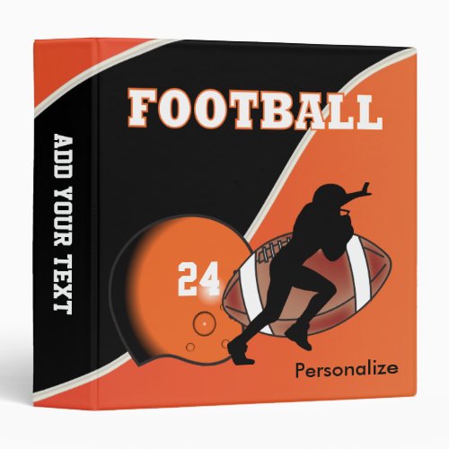 Personalize Football in Orange and Black 3 Ring Binder