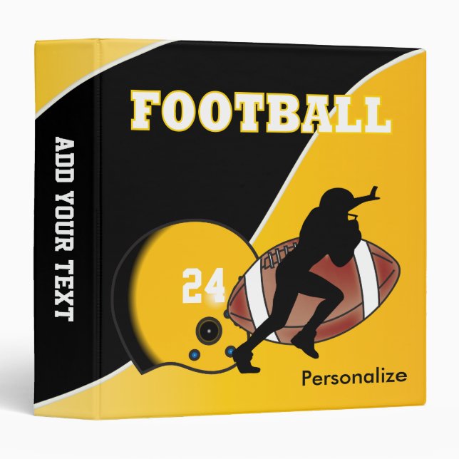Personalize Football in Yellow and Black 3 Ring Binder (Front/Spine)