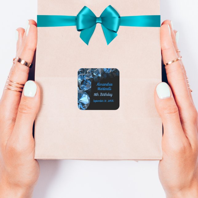 Personalize for any event Blue Diamonds Black  Square Sticker (Creator Uploaded)