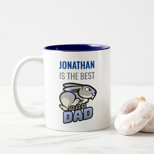 Personalize For Him | Named Blue Best Rabbit Dad Two-Tone Coffee Mug (With Donut)