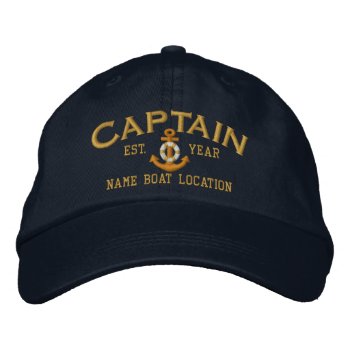 Personalize For Year Name Captain Lifesaver Anchor Embroidered Baseball Cap by CaptainShoppe at Zazzle