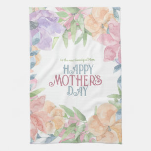 Personalize Four Flowers Watercolor Mother's Day Kitchen Towel