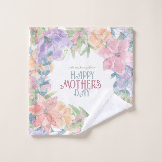 Personalize Four Flowers Watercolor Mother's Day  Wash Cloth (Wash Cloth)