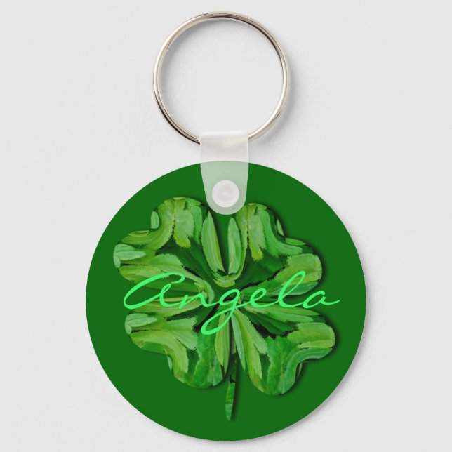 (Personalize)Four Leaf Clover with Name Keychain (Front)