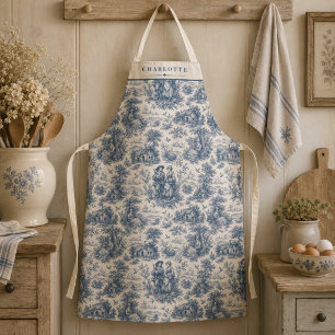 Personalize French Countryside Toile in Dusty Blue Apron