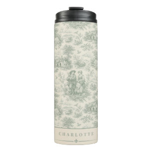 Personalize French Countryside Toile in Sage Green Thermal Tumbler
