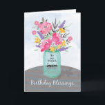 Personalize Friend Name Birthday Blessings Jar Card<br><div class="desc">A pretty mason jar filled with watercolor looking flowers sits atop a table. It is ready for you to personalize with the name and or relationship!</div>