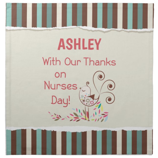 Personalize, From Group, Happy Nurses Day, Bird Cloth Napkin (Front)