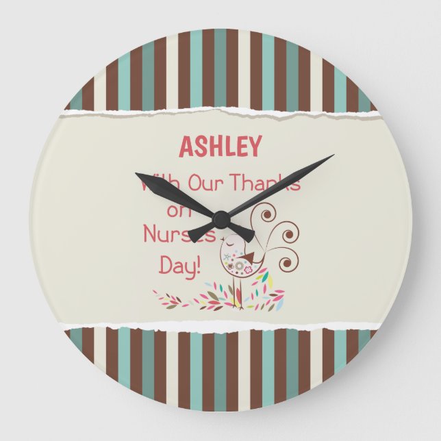 Personalize, From Group, Happy Nurses Day, Bird Large Clock (Front)