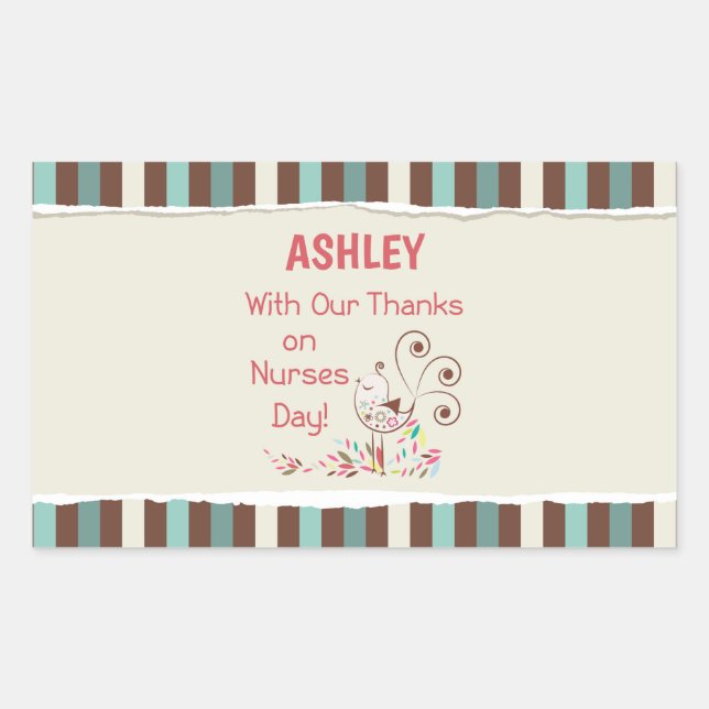 Personalize, From Group, Happy Nurses Day, Bird Rectangular Sticker (Front)