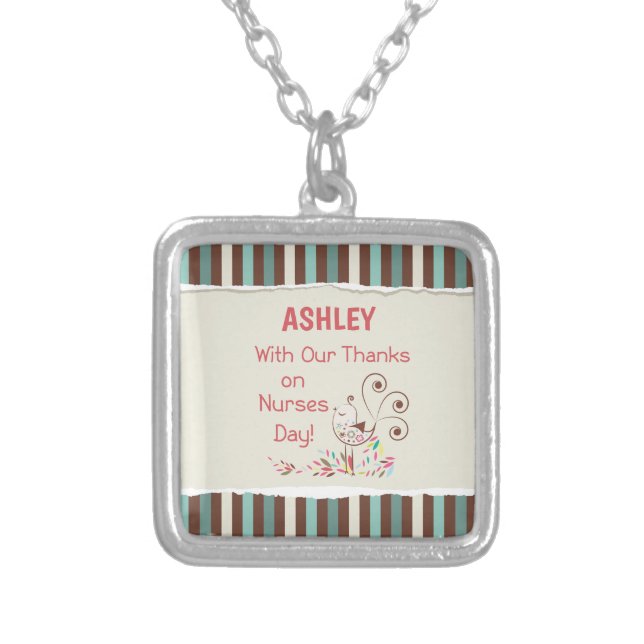 Personalize, From Group, Happy Nurses Day, Bird Silver Plated Necklace (Front)