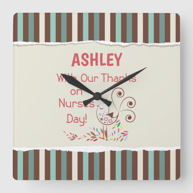 Personalize, From Group, Happy Nurses Day, Bird Square Wall Clock (Front)