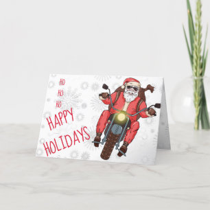 Personalize Fun Motorcycle Biker Santa Custom Holiday Card