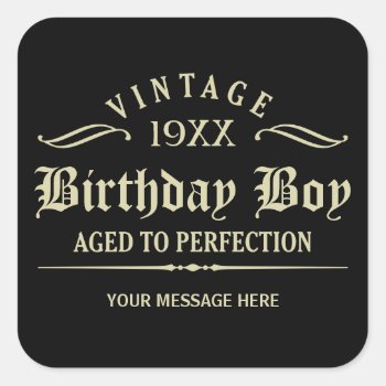 Personalize Funny Birthday Black Square Sticker by giftcy at Zazzle