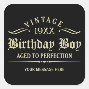 Personalize Funny Birthday Black Square Sticker