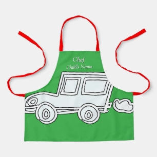 Personalize Funny Car Kids Green Craft     Apron
