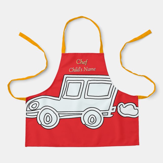 Personalize Funny Car Kids Red Craft      Apron (Front)