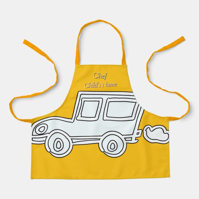 Personalize Funny Car Kids Yellow Craft      Apron (Front)