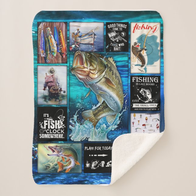 Personalize Funny Fisherman's Fishing Lover Gift Sherpa Blanket (Front)