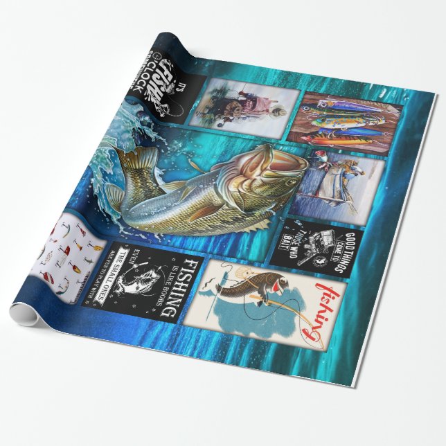 Personalize Funny Fisherman's Fishing Lover Gift Wrapping Paper (Unrolled)