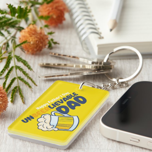 Personalize Funny Unbeerlievable Dad Keychain (Front Right)
