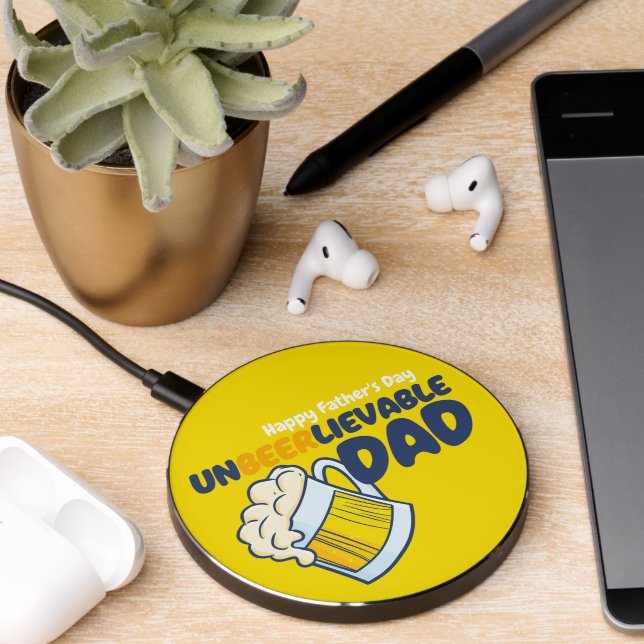 Personalize Funny Unbeerlievable Dad Wireless Charger (Desk 2)