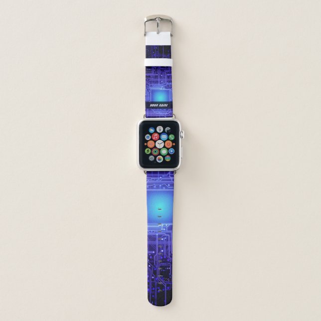 Personalize futuristic glowing neon lines gaming apple watch band (Front)