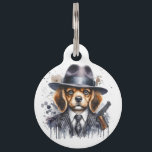 Personalize Gangster Dog Suit Tie Splatter Art Cat Pet ID Tag<br><div class="desc">Watercolor splatter art featuring an adorable gangster dog wearing a suit, tie and a hat decorates the front of this ID tag for your dog or cat. Customize the back with your pet’s name and your address and phone number. You can include as much or as little information as you’d...</div>